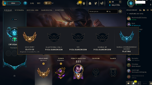 LAS – 256 LEVEL - 90 SKIN | GOLD 3 | God Fist Lee Sin | Battle Bunny Miss Fortune | NFA