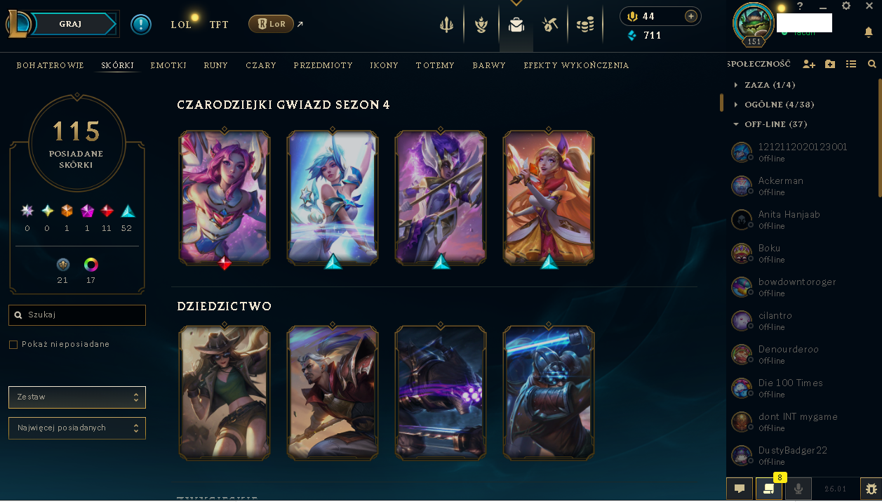 OCE  – 151 LEVEL - 115 SKIN | GOLD 2 | Spirit Guard Udyr | Star Guardian Xayah | NFA